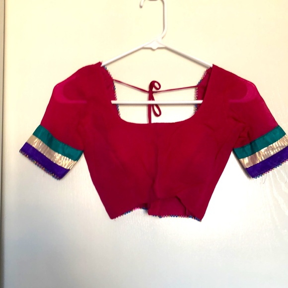 Saree rani color sari plain with house diamond embedded for Diwali temple pooja - Picture 4 of 5